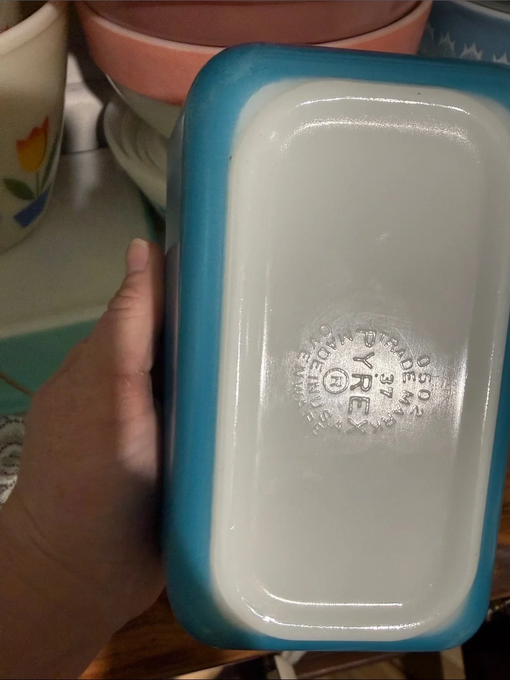 Pyrex 0502 refrigerator fridge turquoise blue set of 2 TM reg
